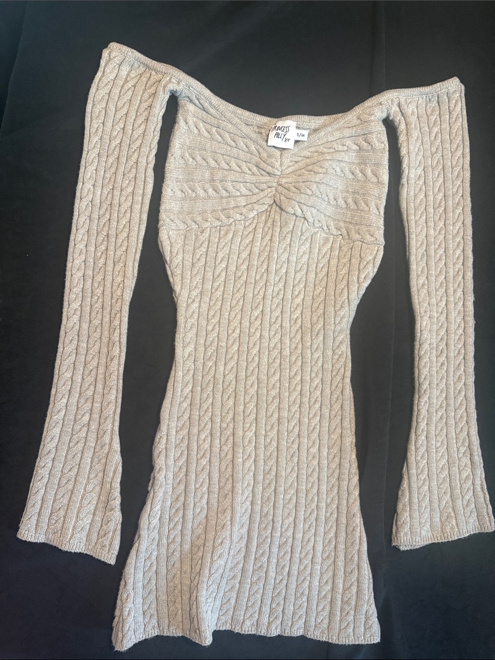Princess Polly Beige Cable-Knit Off-the-Shoulder Sweater